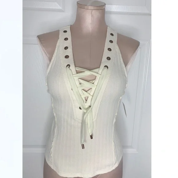 Free People Cream Ribbed Crop Top Sz S - Picture 3 of 6